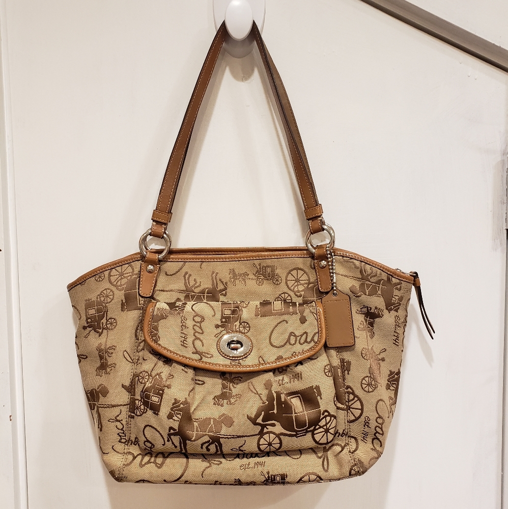 Coach tan canvas horse & carriage shoulder bag